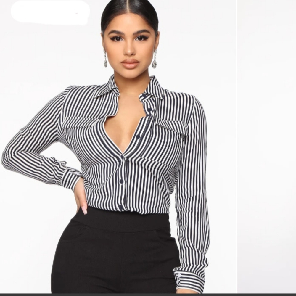 Fashion Nova Lux's Women's 1X You Better Work Striped Shirt